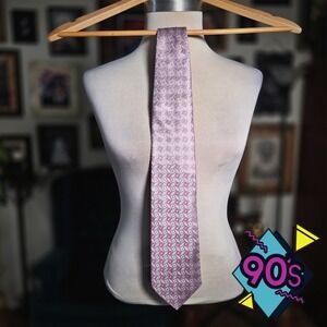 Canali Silk Tie Vintage 90s Pink Geometric Made in Italy Luxury Mens Necktie 56"